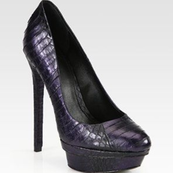 Brian Atwood Fontanne Metallic Snakeskin Platform Pumps
